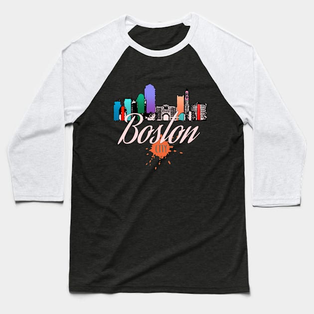 Cityscape of Boston, Massachusetts Baseball T-Shirt by DimDom